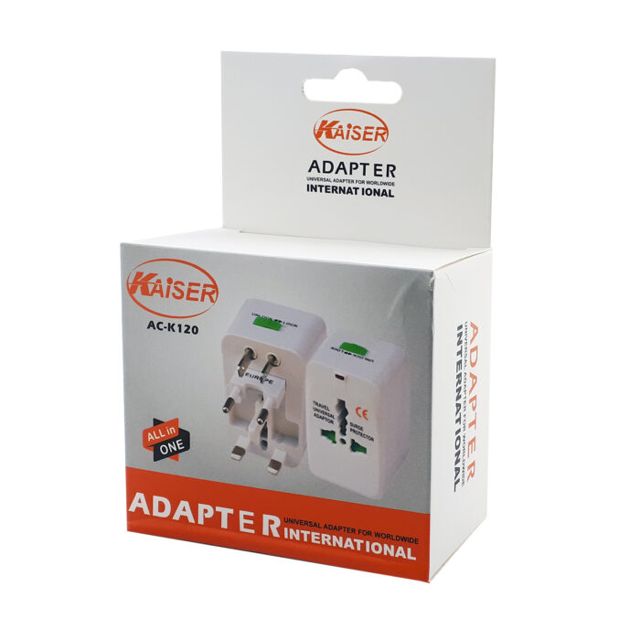 تبدیل برق 3 به 2 کایزر مدل AC-K120 مناسب برای پریزهای جهانی و ایران با محافظ کودک