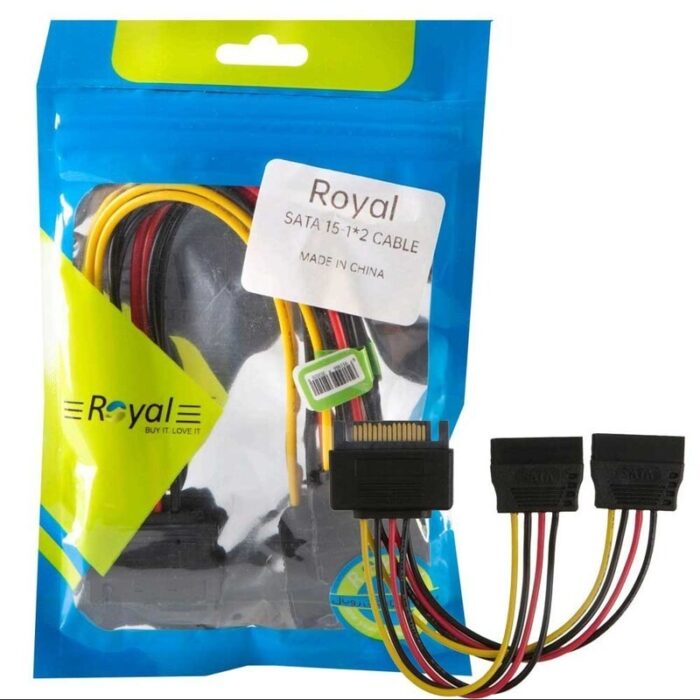 کابل برق ساتا 1 به 2 رویال – تبدیل یک پورت پاور SATA به دو خروجی برای هارد و SSD با ساختار ضخیم و هسته مسی