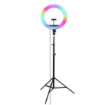 رینگ لایت 10 اینچ RGB به همراه سه پایه عکاسی پی نت مدل LJJ26-RGB مناسب برای تولید محتوا، عکاسی و فیلمبرداری