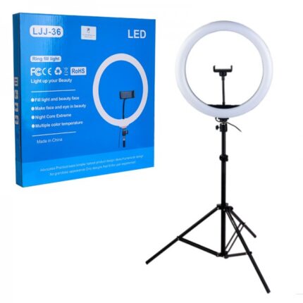 رینگ لایت 14 اینچ به همراه سه پایه عکاسی پی نت P-net مدل LJJ-36 مناسب برای نورپردازی حرفه‌ای عکس و فیلم با هولدر موبایل