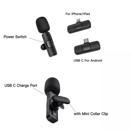 میکروفون بی‌سیم دو کاربره K9 مخصوص آیفون (Lightning)