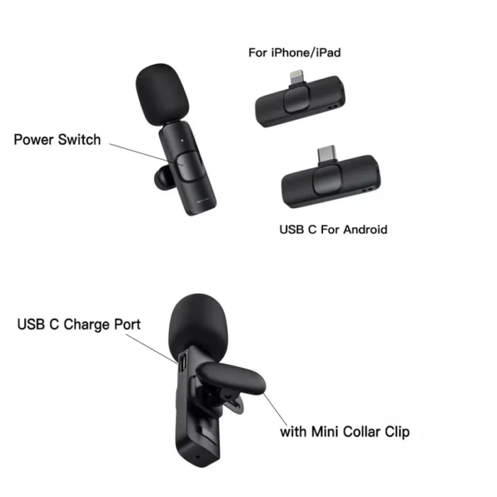 میکروفون بی‌سیم دو کاربره K9 مخصوص آیفون (Lightning)